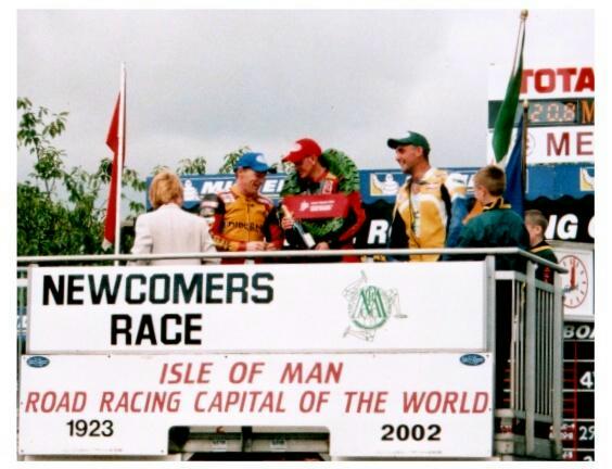 MGP02 Newcomers Podium David Bell on Newcomers Podium Manx GP2002